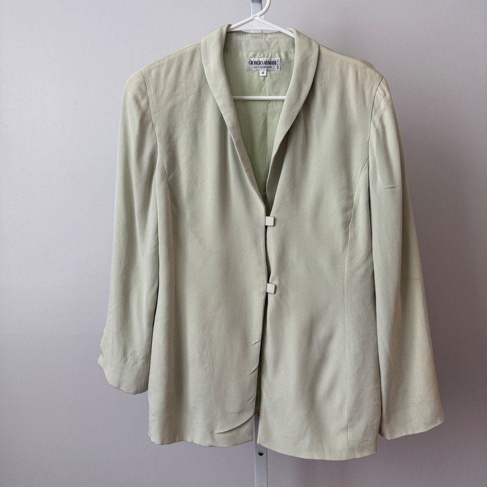 Giorgio Armani Silk Office Siren Academia Minimalist Luxury Blazer 8 Sage Green
